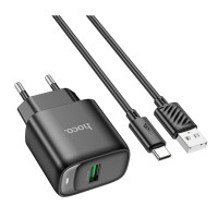 Мережевий зарядний пристрій HOCO C140A Smart single port QC3.0 charger set(Type-C)(EU) Black (Цвет 7073), Атикул k53874 |  купить на VILKI.NET - фото № 1