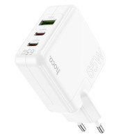 Мережевий зарядний пристрій HOCO C115A Header PD65W  GaN three-port(2C1A) charger White (Цвет Белый) - фото № 6