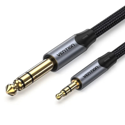 Кабель Vention Cotton Braided 3.5mm TRS Male to 6.35mm Male Audio Cable 2M Gray Aluminum Alloy Type (BAUHH) - зображення 1