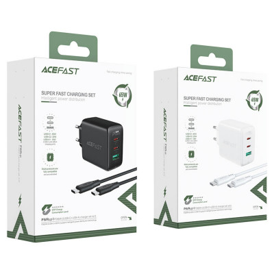 Мережевий зарядний пристрій ACEFAST A13 PD65W(USB-C+USB-C+USB-A) 3-port charger set Black (AFA13B) - зображення 5