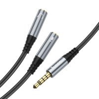 Адаптер HOCO UPA21 2-in-1 3.5 headset audio adapter cable(male to 2*female) Metal gray (Цвет Metal Gray) - фото № 3