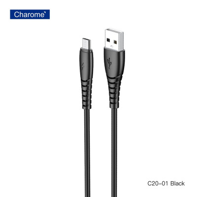 Кабель CHAROME C20-01 USB-A to Micro charging data cable Black - зображення 1