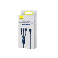Кабель Baseus Flash Series Ⅱ One-for-three Fast Charging Data Cable USB to M+L+C 66W 1.2m Blue (Цвет Синий) - фото № 2