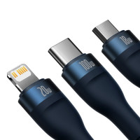 Кабель Baseus Flash Series Ⅱ Two-for-three Charging Cable U+C to M+L+C 100W 1.2m Blue (Цвет Синий) - фото № 4