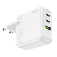 Мережевий зарядний пристрій HOCO C115A Header PD65W  GaN three-port(2C1A) charger White (Цвет Белый) - фото № 4