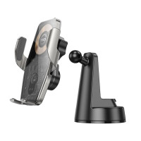 Тримач для мобільного з БЗП HOCO HW27 Traveler infrared RGB wireless fast charging car holder(center console) Black metal gray (Цвет Black Metal Grey) - фото № 2