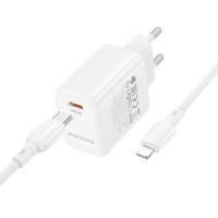Мережевий зарядний пристрій BOROFONE BN28 Fuente single port PD30W charger set (C to iP) (EU) White (Колір Білий) - фото № 6