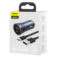 Автомобільний зарядний пристрій Baseus Golden Contactor Pro Dual Quick Charger Car Charger U+C 40W（With Baseus Simple wiring USB For Type-C 5A 1.0m）Da (Колір Темно-серый) - фото № 8