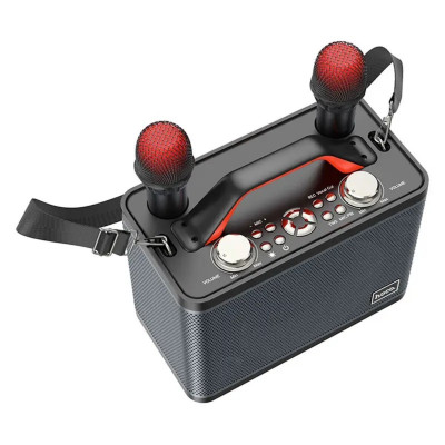 Портативна колонка HOCO BS57 Jenny dual mic wireless karaoke BT speaker Black (6931474794666) - изображение 4