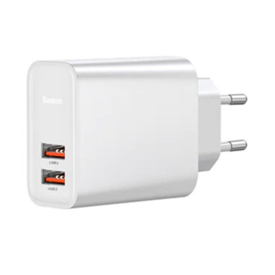 МЗП Baseus Speed Dual QC3.0 Quick charger U+U 30W EU White - зображення 1