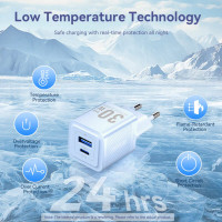 Мережевий зарядний пристрій Vention 2-Port USB (C + A) GaN Charger (30W/30W) EU-Plug Black (Цвет Black) - фото № 6