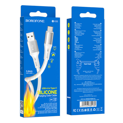 Кабель BOROFONE BX88 Solid silicone charging data cable for Type-C White (BX88CW) - зображення 5