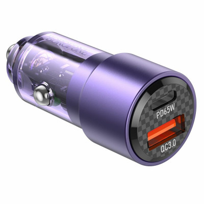 Автомобільний зарядний пристрій BOROFONE BZ20A Smart 83W dual port PD65W+QC3.0 car charger Transparent Purple (BZ20ATP) - зображення 1