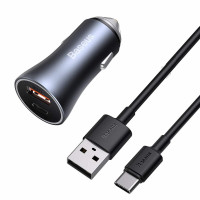 Автомобільний зарядний пристрій Baseus Golden Contactor Pro Dual Quick Charger Car Charger U+C 40W（With Baseus Simple wiring USB For Type-C 5A 1.0m）Da