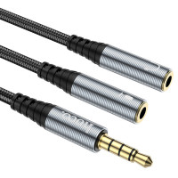 Адаптер HOCO UPA21 2-in-1 3.5 headset audio adapter cable(male to 2*female) Metal gray (Цвет Metal Gray) - фото № 6