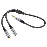 Адаптер HOCO UPA21 2-in-1 3.5 headset audio adapter cable(male to 2*female) Metal gray (Цвет Metal Gray) - фото № 5