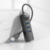 USB-Hub Borofone DH6 Erudite 4-in-1 Gigabit Ethernet Adapter(USB to USB3.0*3+RJ45)(L=0.2M) Black (Черный)- № 8