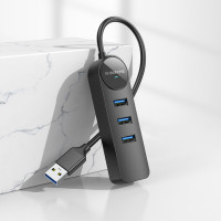 USB-Hub Borofone DH6 Erudite 4-in-1 Gigabit Ethernet Adapter(USB to USB3.0*3+RJ45)(L=0.2M) Black (Цвет Черный) - фото № 8