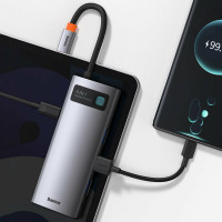 USB-хаб Baseus Metal Gleam Series 6-in-1 Multifunctional （Type-C to HDMI*1+USB3.0*3+PD*1+RJ45*1) (Колір Gray) - фото № 5