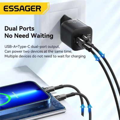 Мережевий зарядний пристрій Essager Camber 20W GaN travel Phone Charger A+C EU  black (ECTAC-HMB01-P) (ECTAC-HMB01-P) - зображення 3