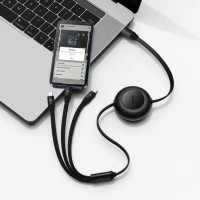Кабель Baseus Bright Mirror 2 Series Retractable 3-in-1 Fast Charging  Data Cable Type-C to M+L+C 100W 1.1m Black (Колір Черный) - фото № 7