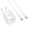 Мережевий зарядний пристрій HOCO C146A Charm single port PD20W charger set (C to C) (EU) White (Білий)- № 6