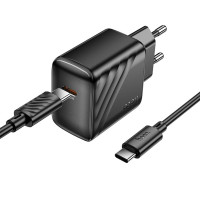 Мережевий зарядний пристрій HOCO CS24A Puerto single-port PD25W charger set (C to C)(EU) Black (Колір 7073) - фото № 4