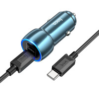 Автомобільний зарядний пристрій HOCO Z48 Tough 40W dual port(2C) car charger set(Type-C to Type-C) Sapphire Blue (Колір Sapphire Blue) - фото № 2