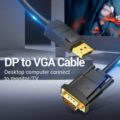 Кабель Vention DP to VGA Cable 2M Black (HBLBH) - изображение 2
