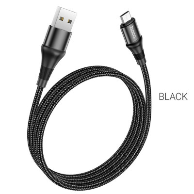 Кабель HOCO X50 USB to Micro 2.4A, 1m, nylon, aluminum connectors, Black - зображення 1