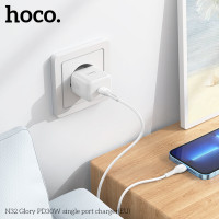 Мережевий зарядний пристрій HOCO N32 Glory PD30W single port charger (EU) White (Колір Білий) - фото № 5