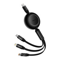 Кабель Baseus Bright Mirror 2 Series Retractable 3-in-1 Fast Charging  Data Cable Type-C to M+L+C 100W 1.1m Black (Колір Черный) - фото № 8