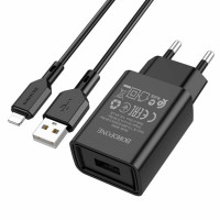 Мережевий зарядний пристрій BOROFONE BA68A Glacier single port charger set(iP) 10.5W Black (Колір Черный) - фото № 2