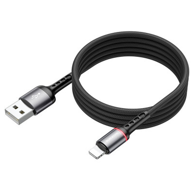Кабель BOROFONE BU33 USB to iP 2.4A, 1.2м, нейлон, алюминиевые разъемы, световой индикатор, Черный (BU33LB) - изображение 2