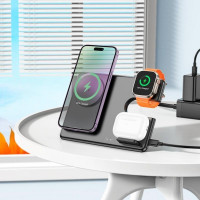 Бездротовий зарядний пристрій HOCO CQ1 Geek folding 3-in-1 magnetic wireless fast charger(for iWatch) Black (Цвет Черный) - фото № 7
