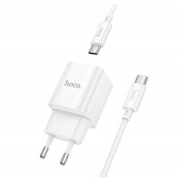 Мережевий зарядний пристрій HOCO C146A Charm single port PD20W charger set (C to C) (EU) White (Колір Білий) - фото № 4