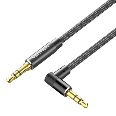 Кабель Vention Cotton Braided 3.5mm Male to Male Right Angle Audio Cable 2M Black Aluminum Alloy Type (BAZBH) - зображення 1