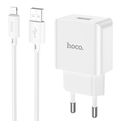 Мережевий зарядний пристрий HOCO C106A Комплект зарядного устройства Leisure с одним портом(iP) Белый (6931474783899) - изображение 1