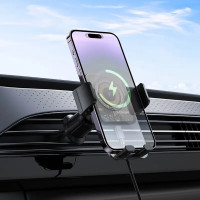 Тримач для мобiльного з БЗП BOROFONE BH209 Riley wireless fast charging car holder(air outlet) Black (Цвет Черный) - фото № 6