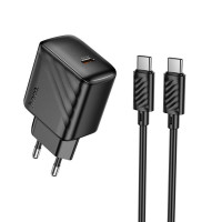 Мережевий зарядний пристрій HOCO CS24A Puerto single-port PD25W charger set (C to C)(EU) Black