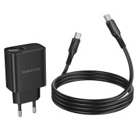 Мережевий зарядний пристрій BOROFONE BA97A Ilustre single-port PD30W charger with digital display set (C to C) (EU) Black (Цвет 7073) - фото № 7