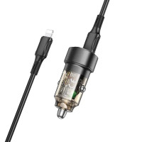 Автомобільний зарядний пристрій BOROFONE BZ20 Smart 38W dual port PD20W+QC3.0 car charger set(C to iP) Transparent Black (Цвет Transparent Black) - фото № 2