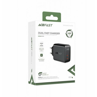 Мережевий зарядний пристрій ACEFAST A9 PD40W(USB-C+USB-C) dual port charger Black - изображение 4