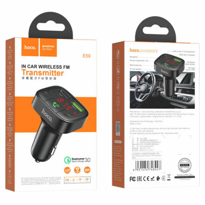 АЗП з FM-модулятором HOCO E59 Promise QC3.0 car BT FM transmitter 18W Black - изображение 8