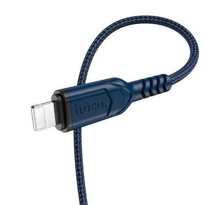 Кабель HOCO X59 USB to iP 2.4A, 1m, nylon, TPE connectors, Blue - зображення 2