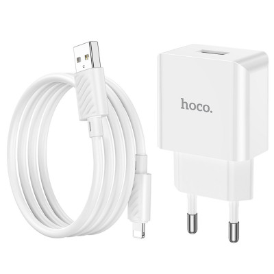 Мережевий зарядний пристрий HOCO C106A Комплект зарядного устройства Leisure с одним портом(iP) Белый (6931474783899) - изображение 6