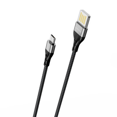 Кабель BOROFONE BU11 USB to Micro 2.4A, 1.2m, нейлон, алюмінієві роз'єми, Black (BU11MB) - зображення 2