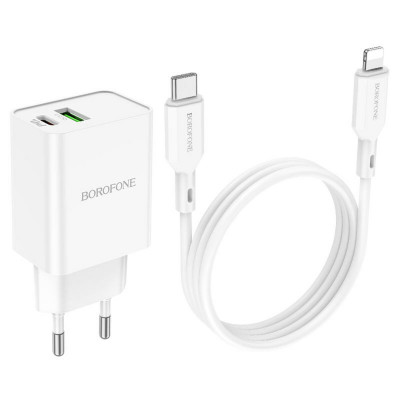 Мережевий зарядний пристрій BOROFONE BA69A Resource PD20W+QC3.0 charger set(C to iP) White - зображення 5