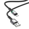 Кабель BOROFONE BU33 USB to iP 2.4A, 1.2м, нейлон, алюминиевые разъемы, световой индикатор, Черный (BU33LB)
