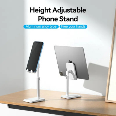 Тримач для телефону Height Adjustable Desktop Cell Phone Stand White Aluminum Alloy Type (KCQW0) - зображення 7